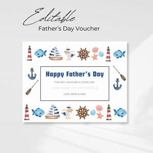 Father's Day Gift Certificate Template, Event Experience Coupon, Nautical Editable Coupon