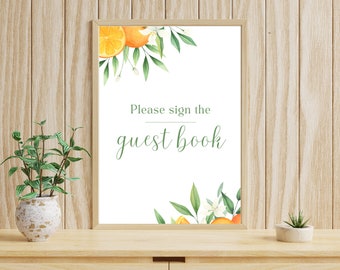 Printable Orange Citrus Please sign the guestbook poster, 8 x 10 Digital Download, Printable Oranges, Orange Green White