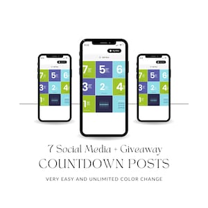 Editable 7 Day Launch Instagram Templates, Blue Green Purple, Countdown Feed Posts