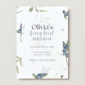 Blueberry First Birthday Invitation, Berry First Birthday, Blueberries 1st Birthday