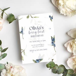 Blueberry First Birthday Invitation, Berry First Birthday, Blueberries 1st Birthday