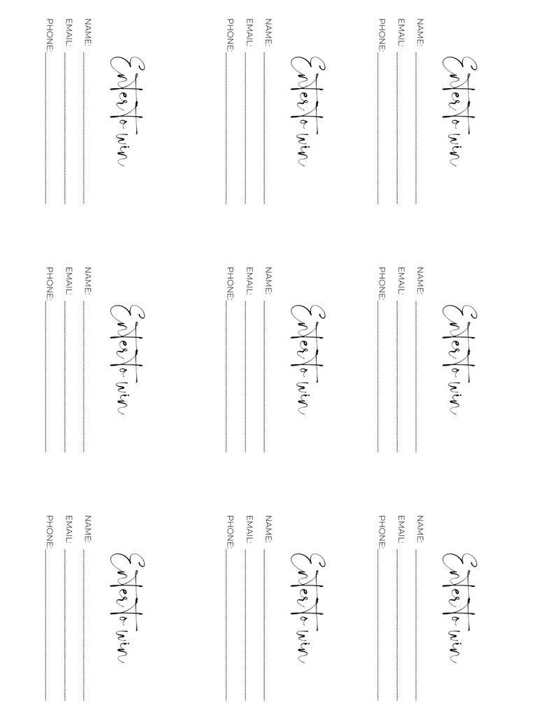 PRINTABLE Raffle Ticket Template Enter to Win Giveaway - Etsy