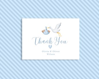 Editable Blue Thank You Card Baby Shower Template Instant Download - Etsy