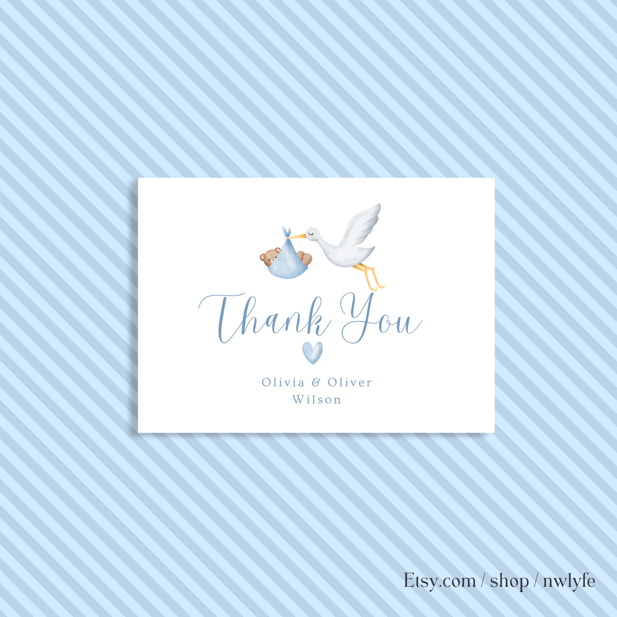 Editable Blue Thank You Card Baby Shower Template Instant Download - Etsy