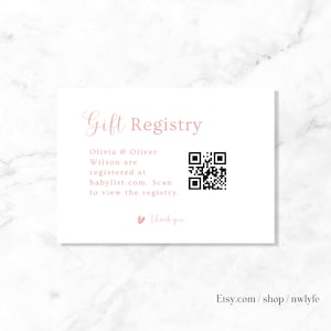 Registro de código QR, download digital, inserção rosa para chá de bebê, cartão moderno, modelo editável