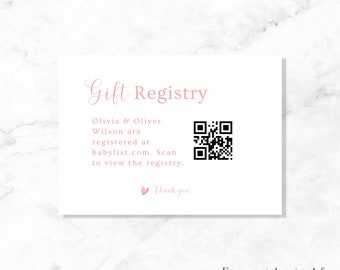 QR Code Registry, Digital Download, Pink Baby Shower Insert, Modern Enclosure Card, Editable Template