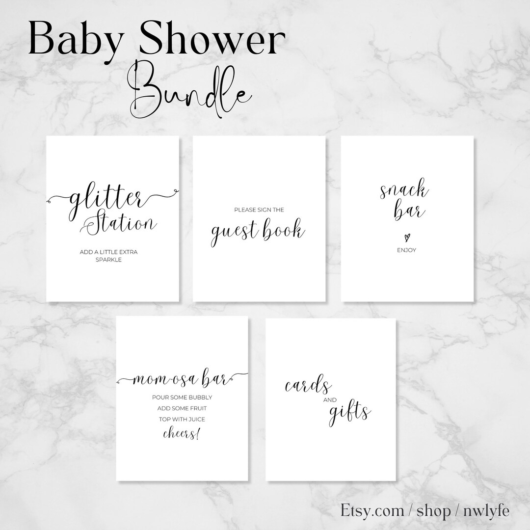 PRINTABLE Baby Shower Sign Bundle I Black and White Calligraphy Poster ...