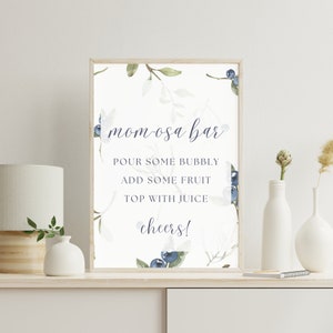 Insegna del bar Blueberry Mom-osa: stampabile per baby shower (download digitale)