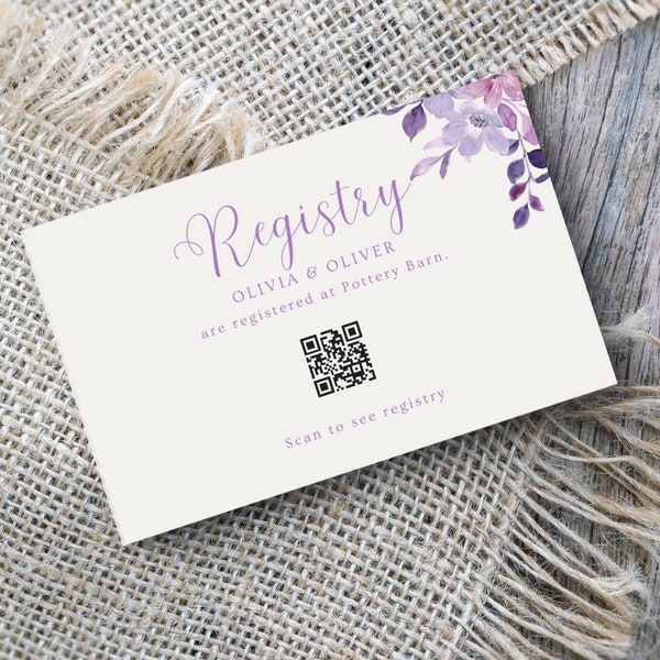 EDITABLE Purple Violet Lavender Wildflower Registry, Digital Download, Printable Invites Modern Registry, QR Code, Baby Shower