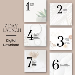 Editable 7 Day Launch Instagram Posts, Minimalist Template, Countdown