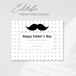 Vorlage für einen Geschenkgutschein zum Vatertag, Gutschein für ein Event-Erlebnis, editierbarer Coupon mit Schnurrbart