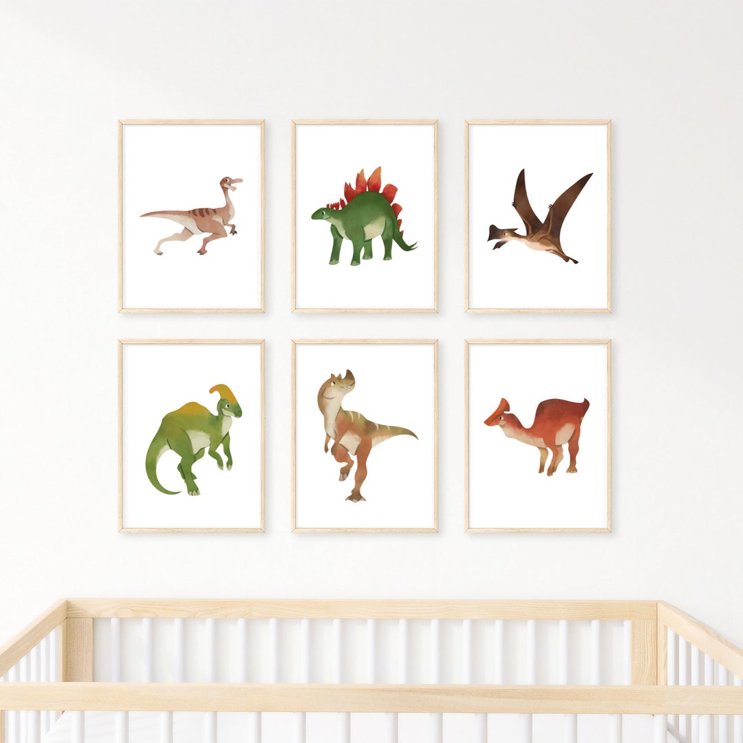 PRINTABLE Dinosaur Wall Art Set of 6, Digital Art Print, Baby Nursery ...