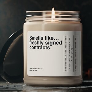 Smells Like Freshly Sign Contracts Custom Scented Soy Candle, 9oz, Realtor Gift, Lawyer, Title Agent