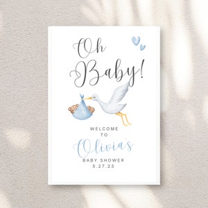 Editable Blue Stork Welcome Sign, Nautical Under the Sea Baby Shower