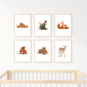 Watercolor Woodland Animals Nursery Wall Art Set of six, Nursery Gift 8 x 10 Printables