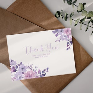 EDITABLE Purple Violet Lavender Wildflower Thank you card, Baby In Bloom, Baby Shower Thank you, Digital Download, Printable Violet Lavender