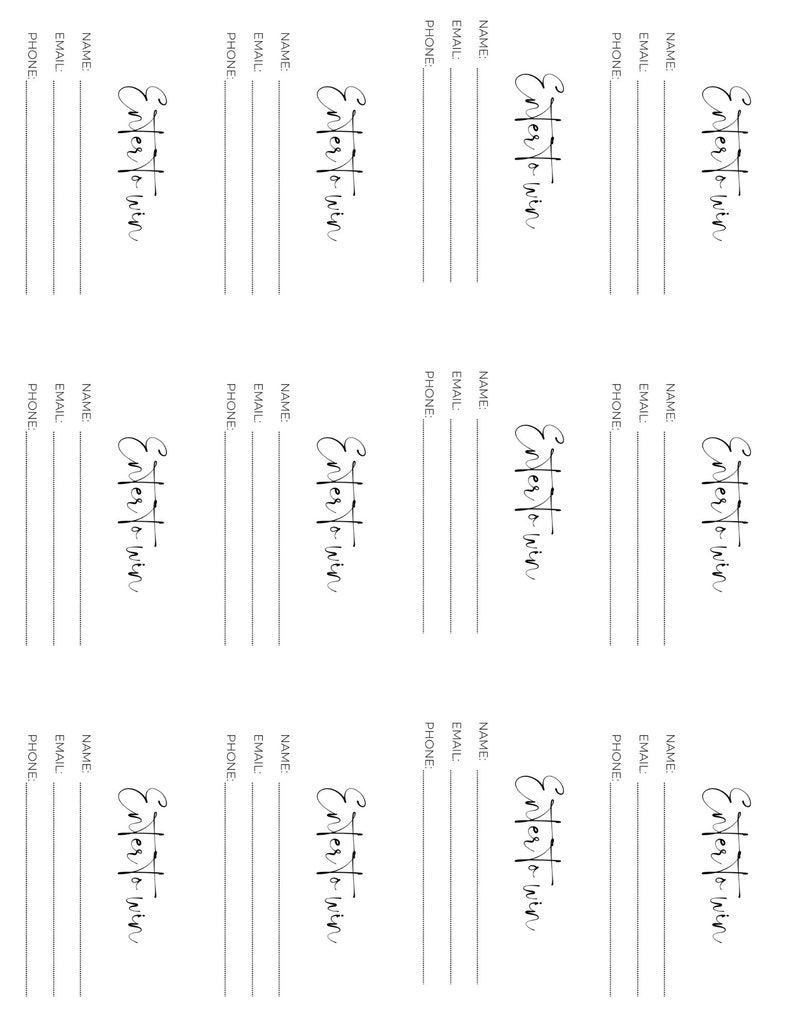 PRINTABLE Raffle Ticket Template, Enter to Win Giveaway, Personalized