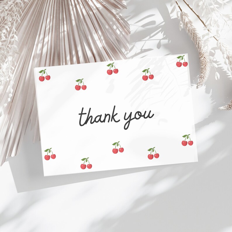 Cherry Thank You Card, Editable Template, Berry Sweet Baby On The Way