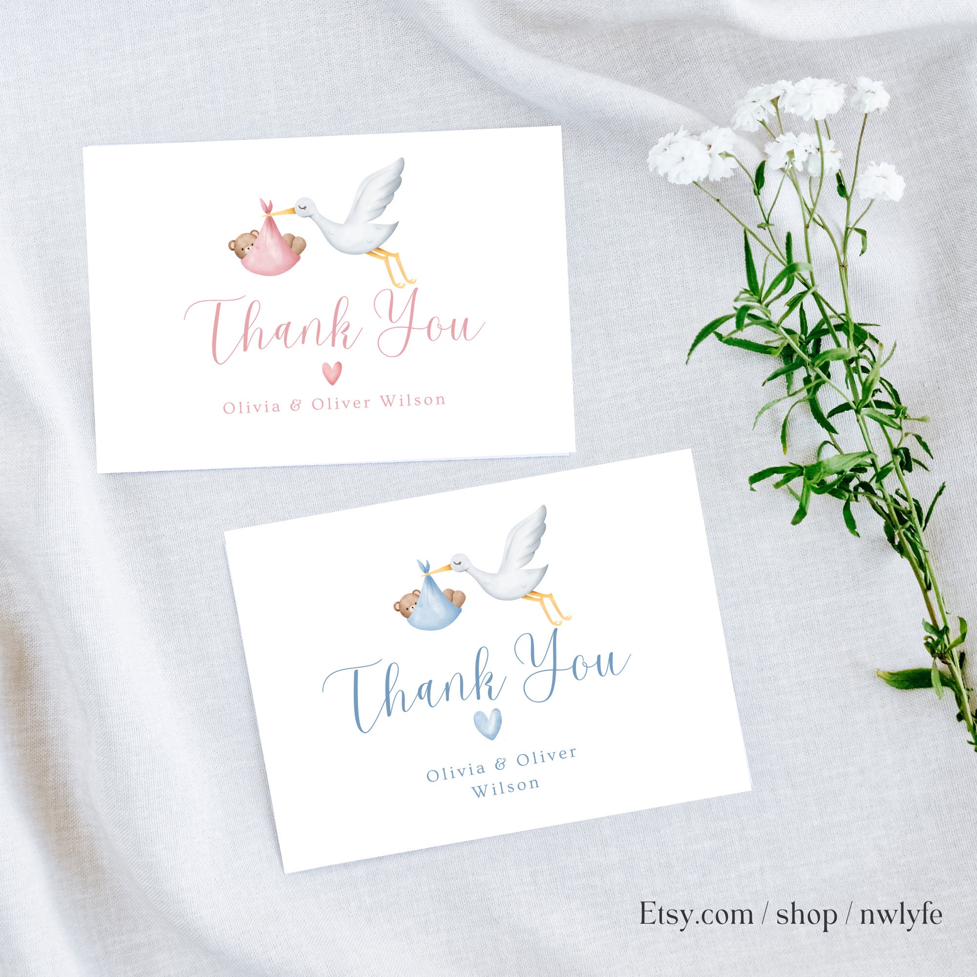Editable Blue Thank You Card Baby Shower Template Instant Download - Etsy