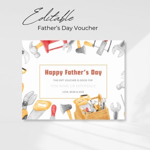 Modèle de chèque-cadeau pour la fête des pères, coupon pour une expérience événementielle, coupon modifiable pour les outils