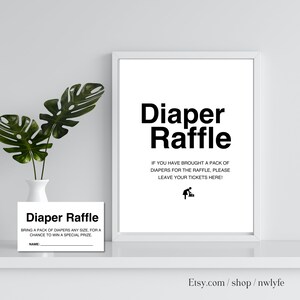 Printable Diaper Raffle ticket and sign set, Baby Shower Games, Digital Download