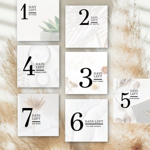 Editable 7 Day Launch Instagram Posts, Minimalist Template, Countdown