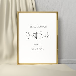 Editable Please sign the Guestbook, Guest book poster, 8 x 10 Digital Download, Template, Black and white calligraphy
