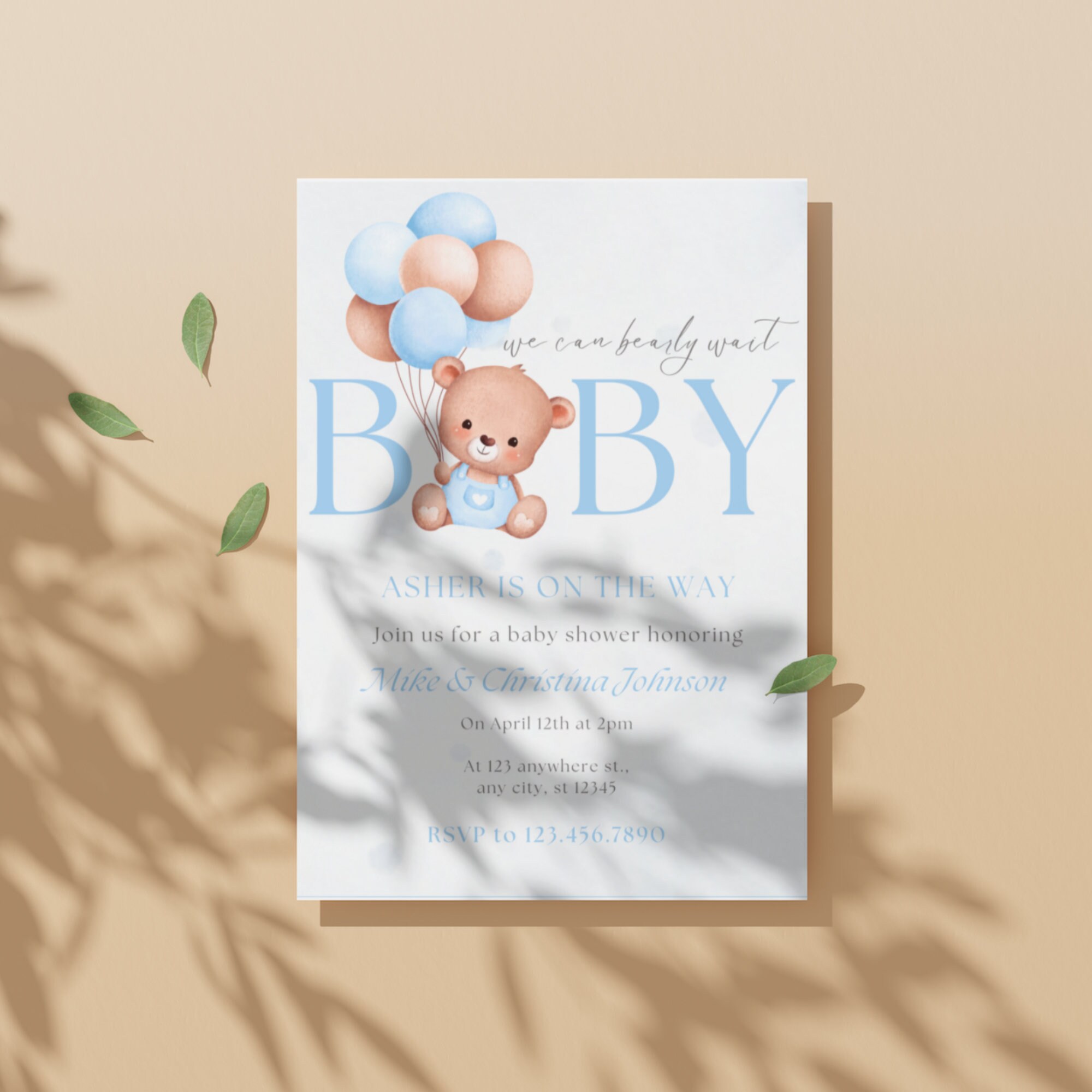 Editable Teddy Bear Balloon Theme Baby Shower Invitation, We Can Bearly ...