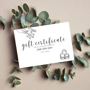 Spa Gift Certificate Template, Salon Coupon, Giftcard Digital Download