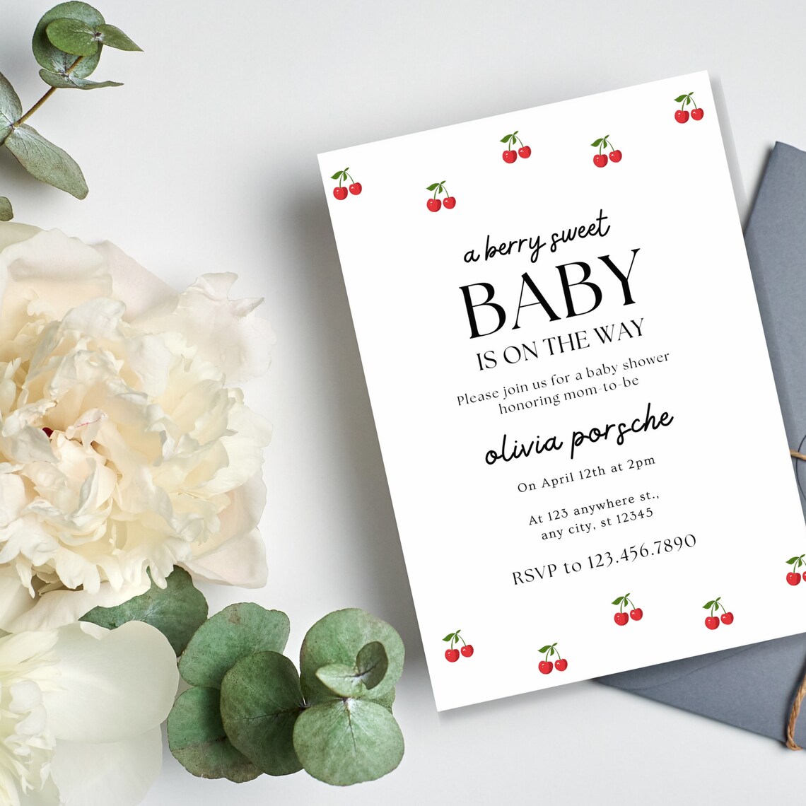Cherry Invitation Bundle Editable Template Berry Sweet Baby Etsy