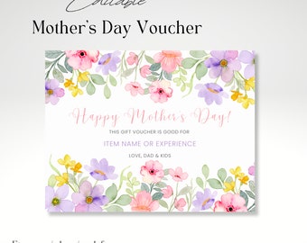 Mother's Day Gift Certificate Template, Event Experience Coupon, Floral Editable Coupon