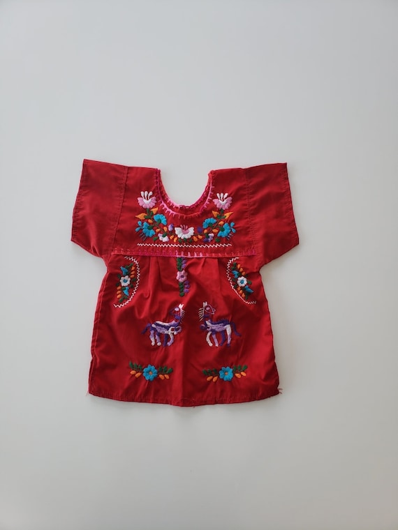 Mexican Red Embroidered Tunic Dress