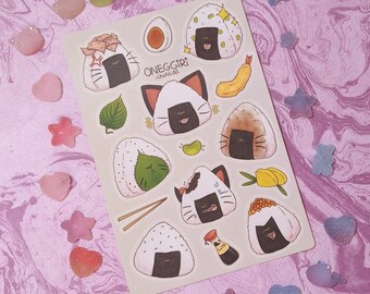 Cat Neko Onigiri Japanese Food Sticker Sheet