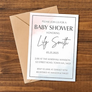 Invitación personalizada para baby shower: acuarela rosa y azul, diseño neutro