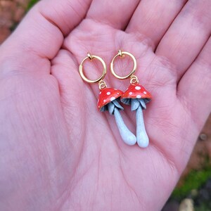 Toadstool Clip On Earrings - Tiny Polymer Clay Mushrooms - Woodland Jewellery