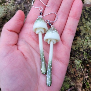 Mushroom Earrings - Glow in the dark - Shimmery Green Grey
