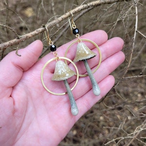 Mushroom Earrings - &#39;Cotswold Stone&#39; Colour - Brass Jewellery