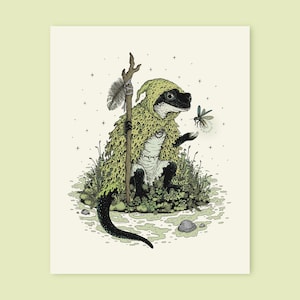 Marshkeeper 8x10 Print • Salamander Art • Cottagecore Woodland Illustration