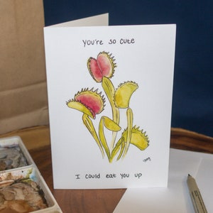 You're So Cute Venus Fly Trap Valentijnsdag wenskaart aquarel 4 x 6