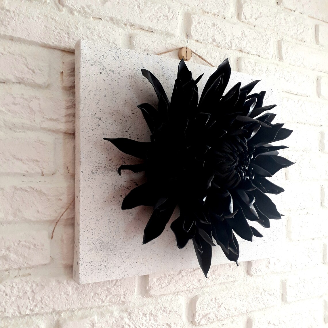 3d Felt black flower 3d Wall art flower Canvas wall hanging Etsy