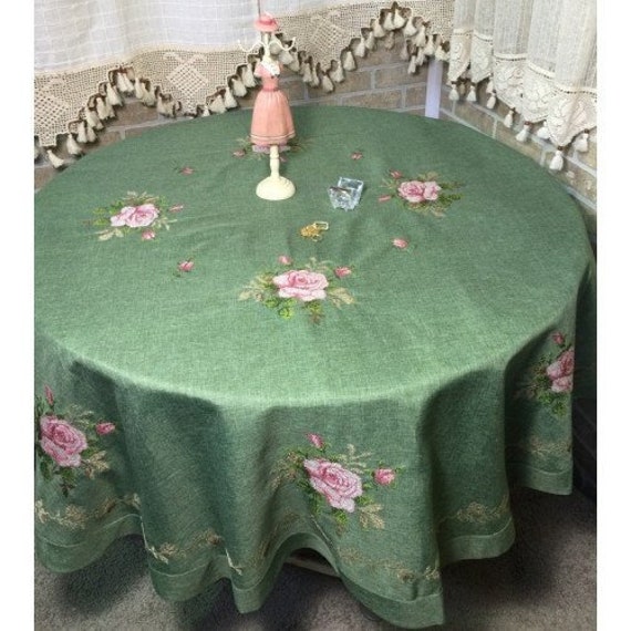 Round Linen Tablecloth With Embroidered Roses Coffee Table Cloth Kitchen Fl French Provence