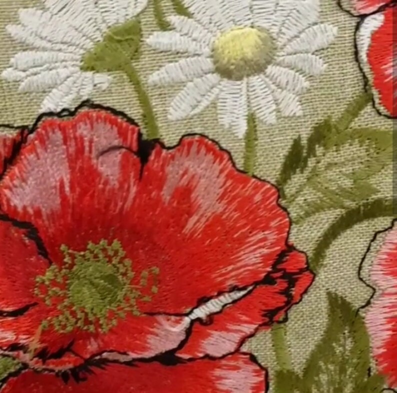Embroidered round linen tablecloth with red poppies Wedding Etsy