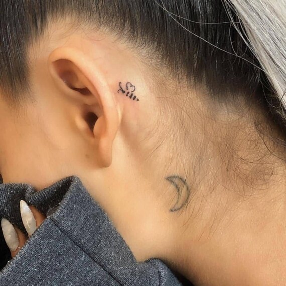 Crescent Moon Outline Temporary Tattoo Ariana Grande Fake Tattoo Behind The Ear Tiny Tattoo Neck Small Tattoo Honeymoon Line Art