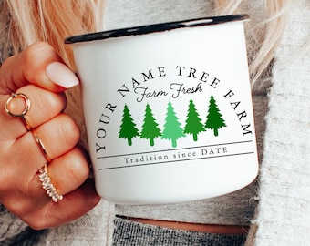 Personalized Family Tree Farm Enamel Camp Mug: Custom Coffee Mug Gift