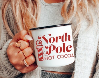 North Pole Hot Cocoa Enamel Camp Mug, Christmas Gift