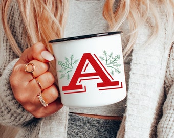 Personalized Christmas Initial Mug: Custom Enamel Camp Cup