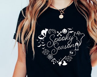 Camiseta de Halloween: Garabatos de temporada espeluznante, camiseta unisex de algodón