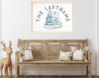 Personalized Family Name Christmas Art: Winter Scene Line Drawing (Digital Download)
