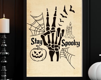 Halloween Skeleton Peace Sign Art Print: Spooky Poem (Digital Download)