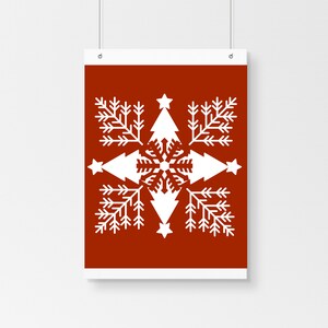 Printable Christmas Art Red Snowflake Tree Design Christmas Wall Art ...